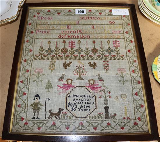 George III Sampler inscribed A Mowbray, Ancalter, August the 3, 1792. Aged 10 years